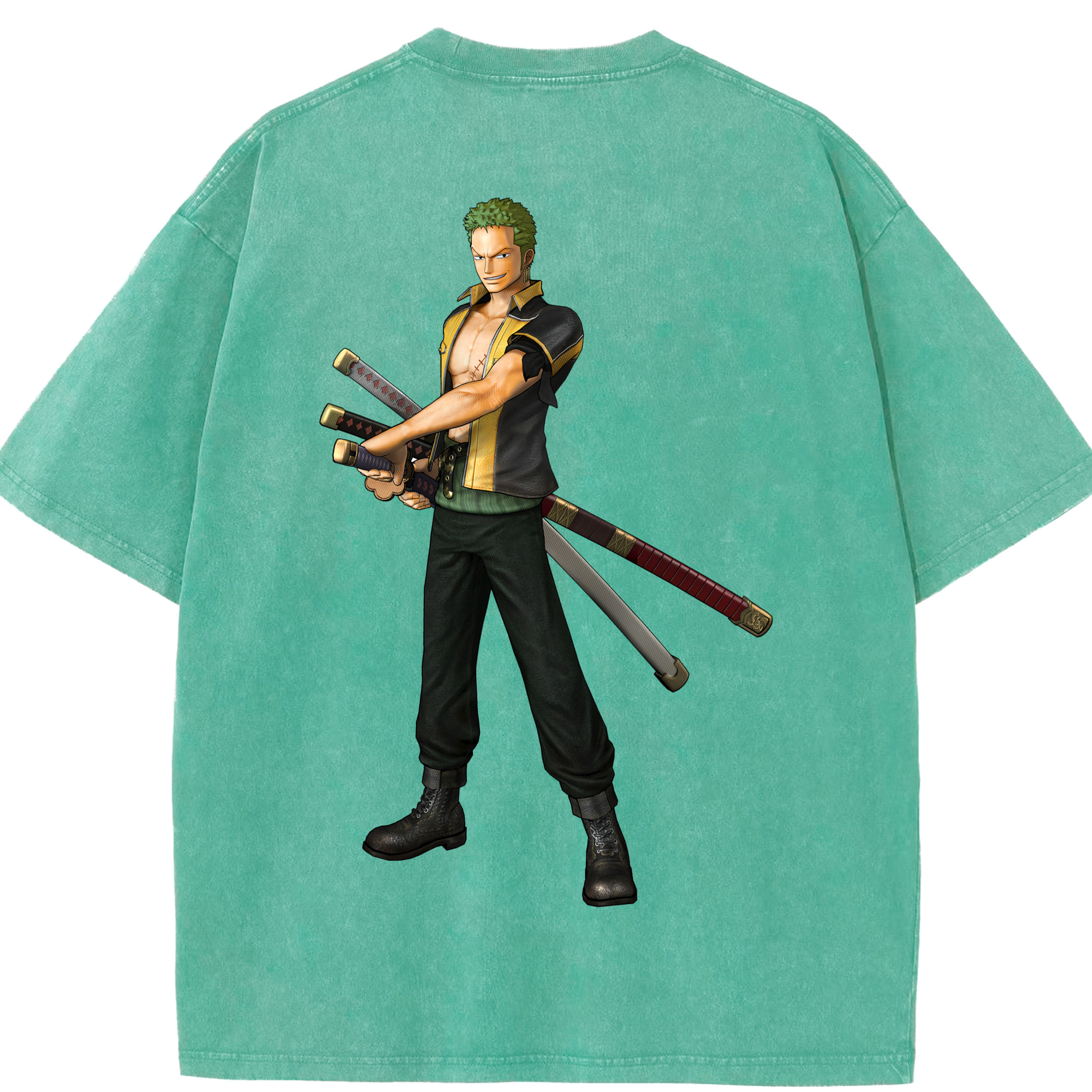 ワンピース ロロノア・ゾロ ONE PIECE Roronoa Zoro 綿100% ヴィンテージ風 半袖Tシャツ（背面プリント）